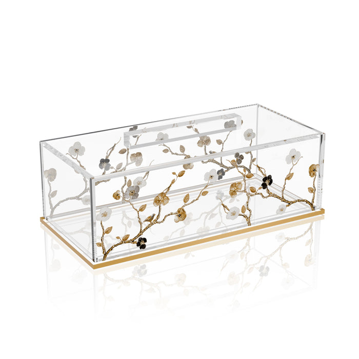 Ornate Garden clear lucite cake log holder with gold flowering vines and gold-tone base