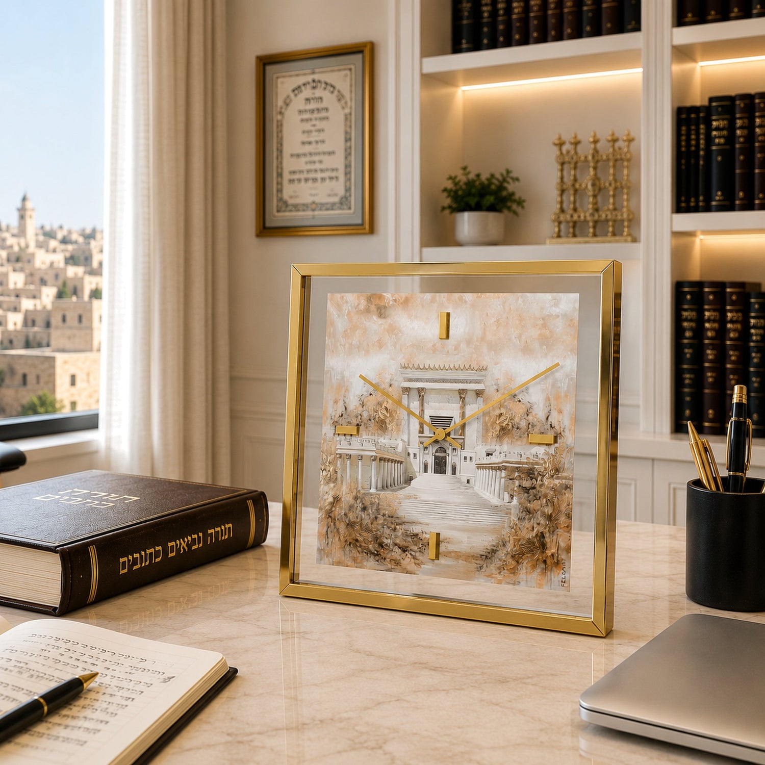 Golden Ascent Tabletop Clock — Acrylic | Judaica Square Lakewood