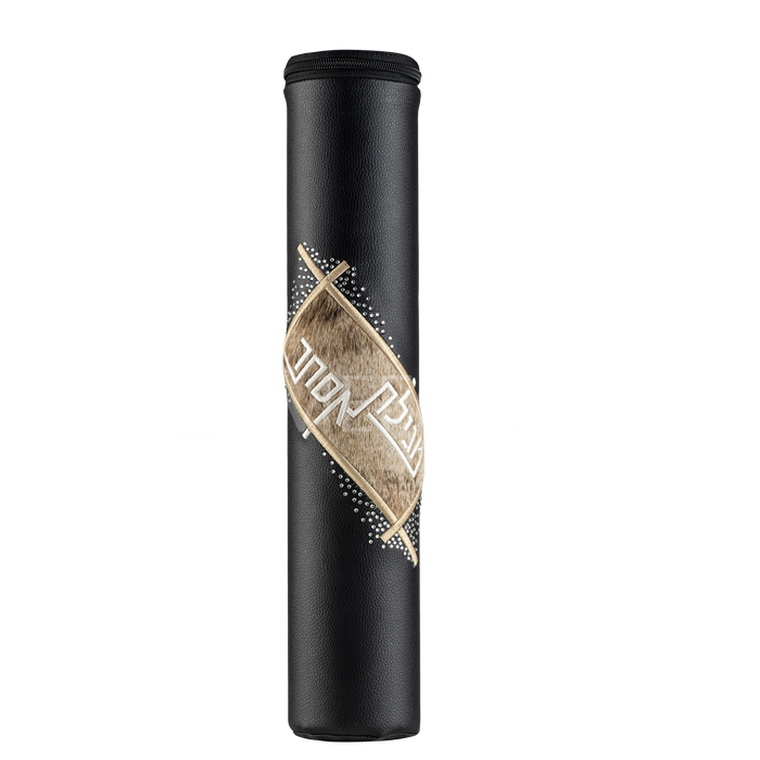 Black Leather with Peppered Beige Fur Megillah Holder - Megillah Cases