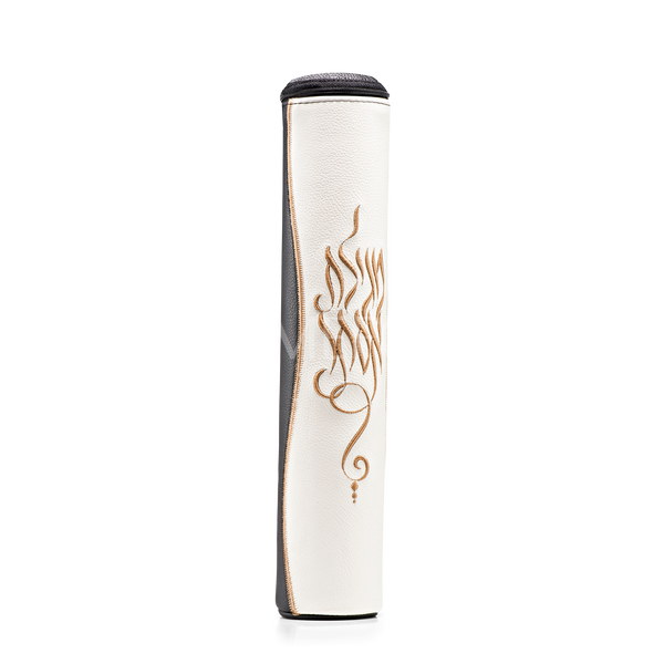 Black and White Leather Megillah Holder, and Gold Embroidery - Megillah Cases