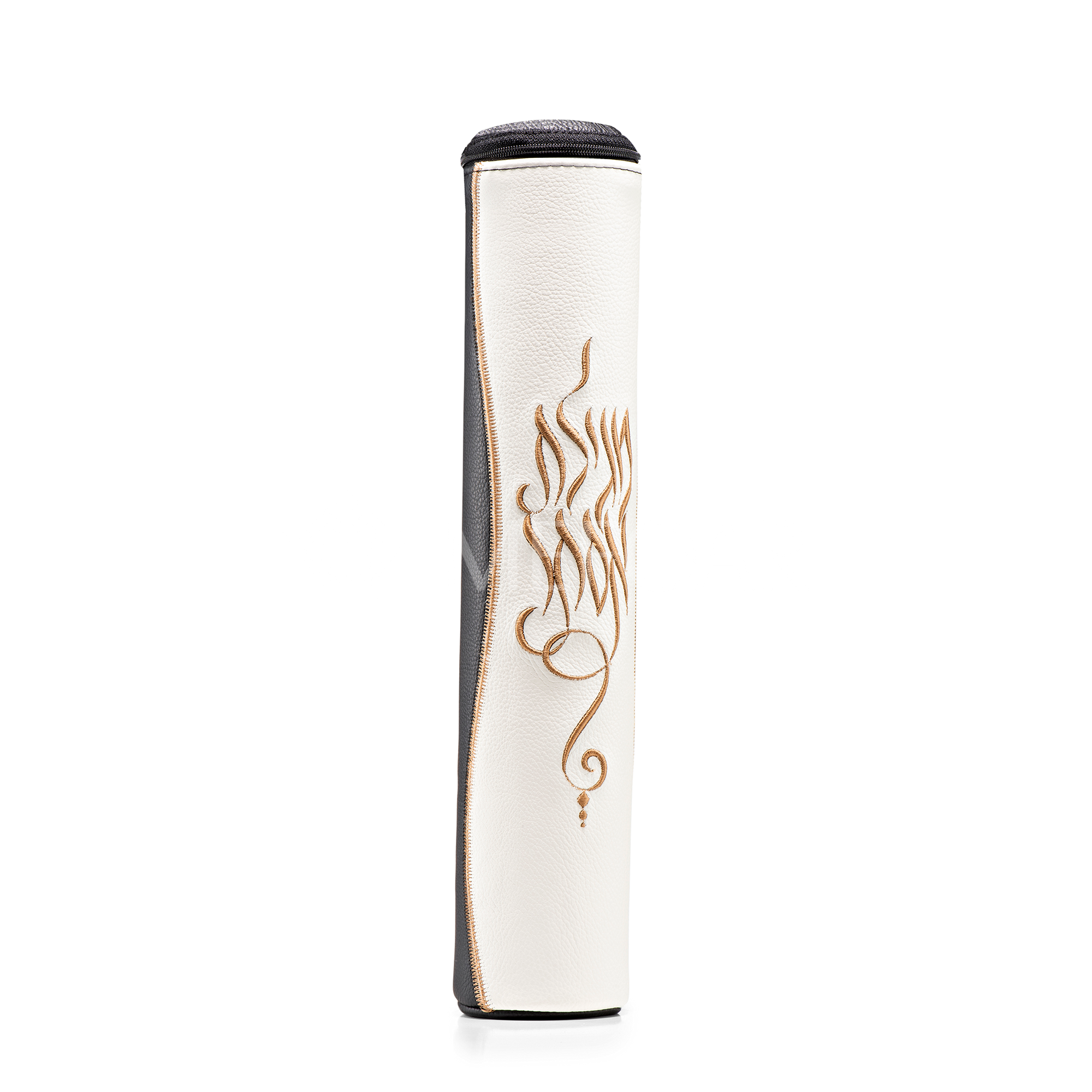 Black and White Leather Megillah Holder,  and Gold Embroidery - Megillah Cases