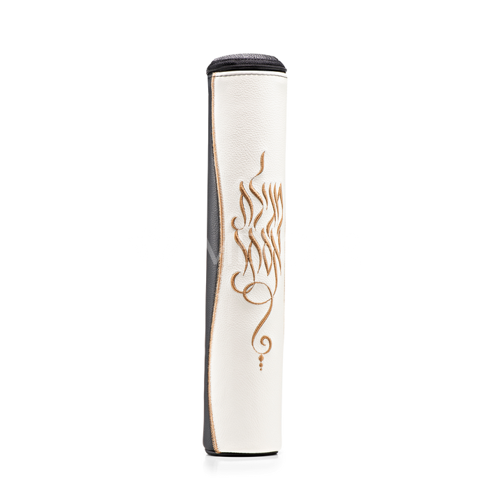 Black and White Leather Megillah Holder,  and Gold Embroidery - Megillah Cases