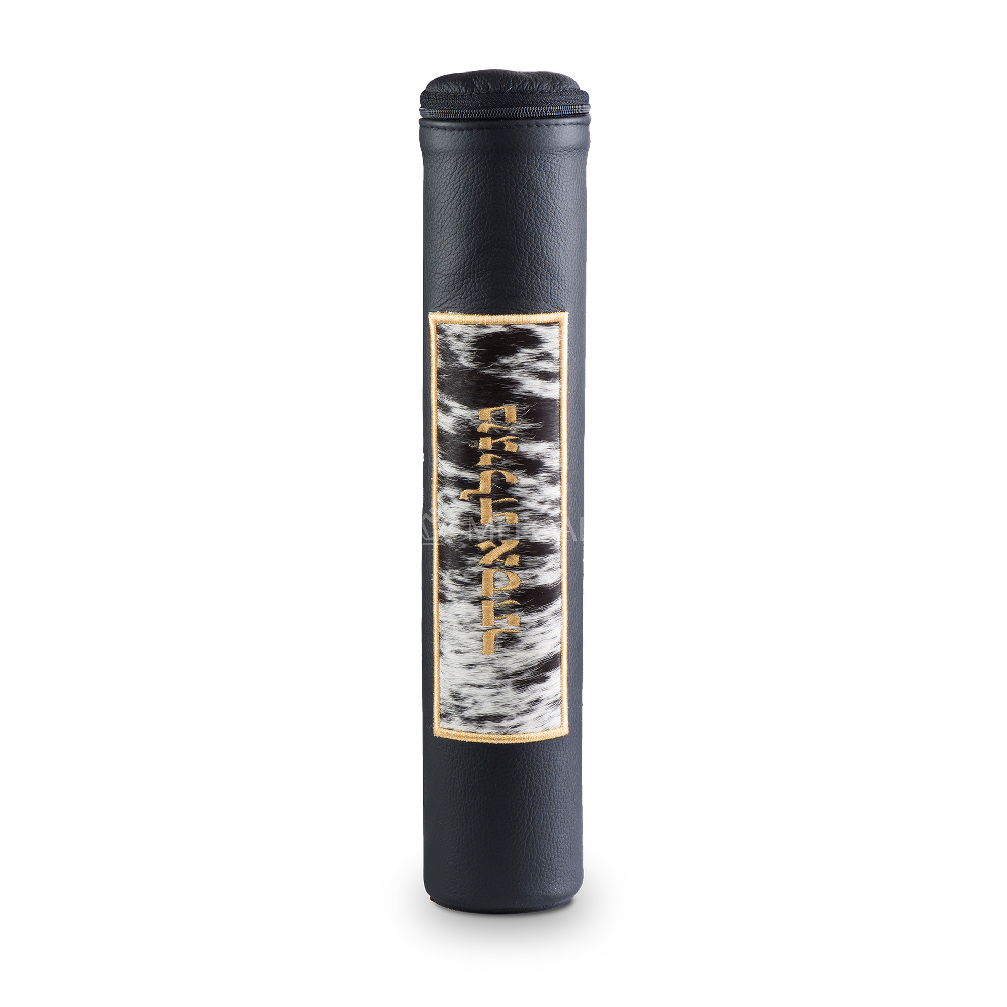 Black Megillah Holder, with Black and White Fur and Gold Embroidery - Megillah Cases