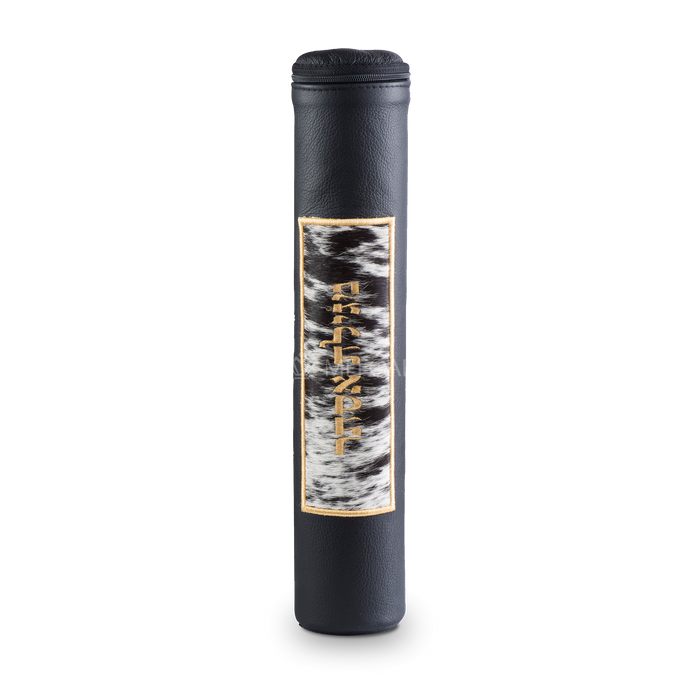 Black Megillah Holder, with Black and White Fur and Gold Embroidery - Megillah Cases