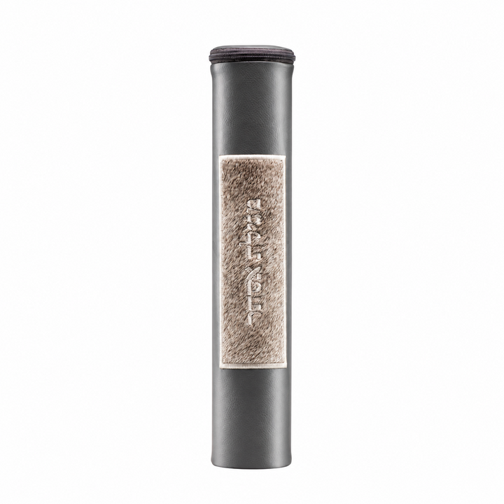 Grey  Megillah Holder, with Heather Grey Fur and Silver Embroidery - Megillah Cases