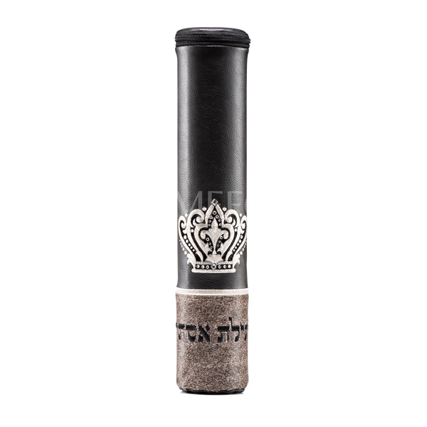 Black Megillah Holder, with Grey Heather Fur and Silver Embroidery - Megillah Cases