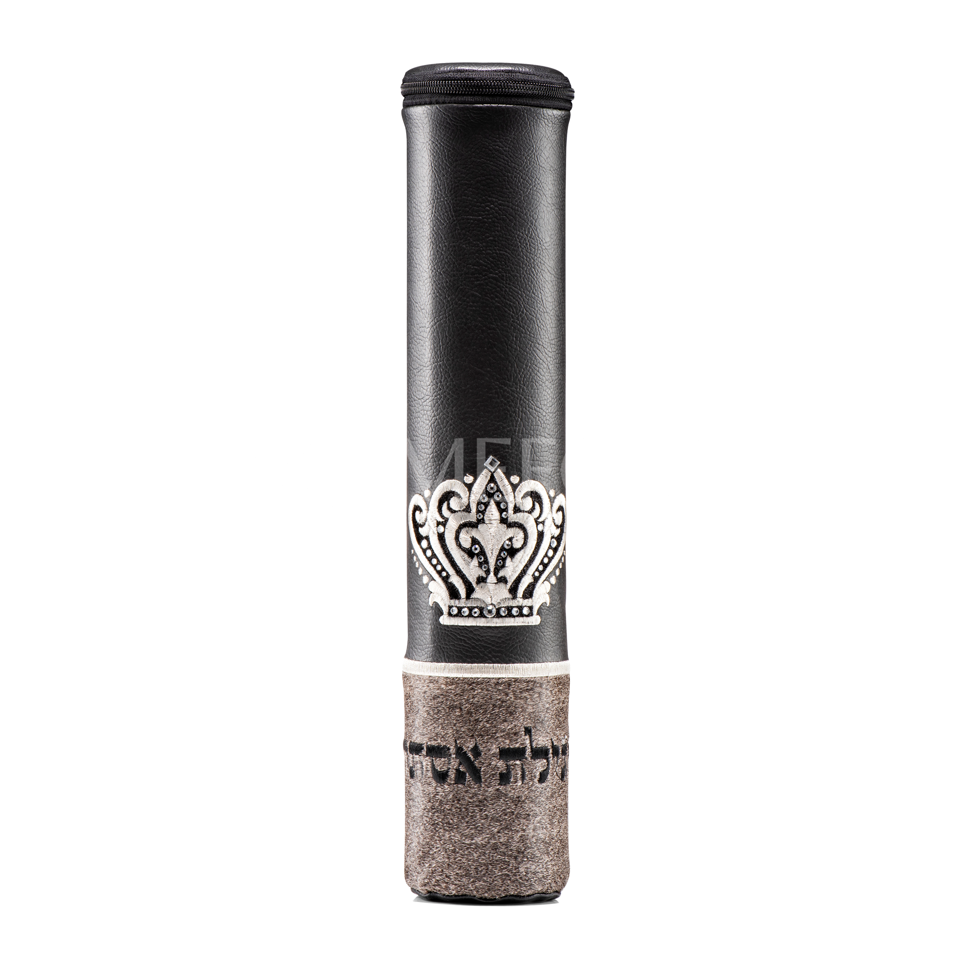 Black  Megillah Holder, with Grey Heather Fur and Silver Embroidery - Megillah Cases