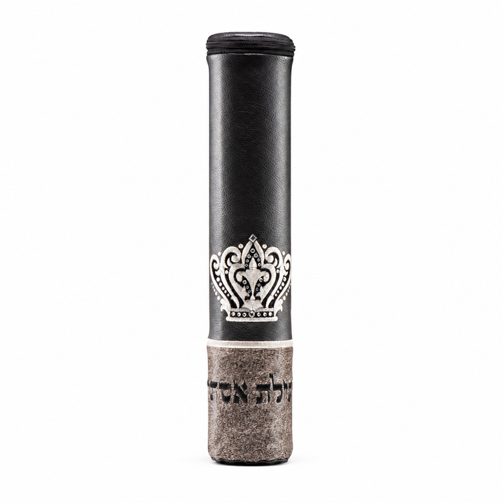 Black  Megillah Holder, with Grey Heather Fur and Silver Embroidery - Megillah Cases