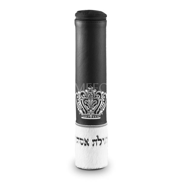 Black Megillah Holder, with White Fur and Silver Embroidery - Megillah Cases