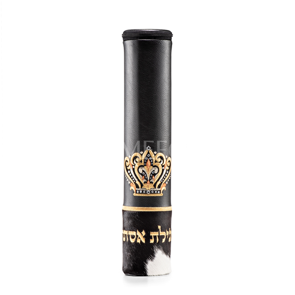 Black Megillah Holder, with Black & White Fur and Gold Embroidery - Megillah Cases