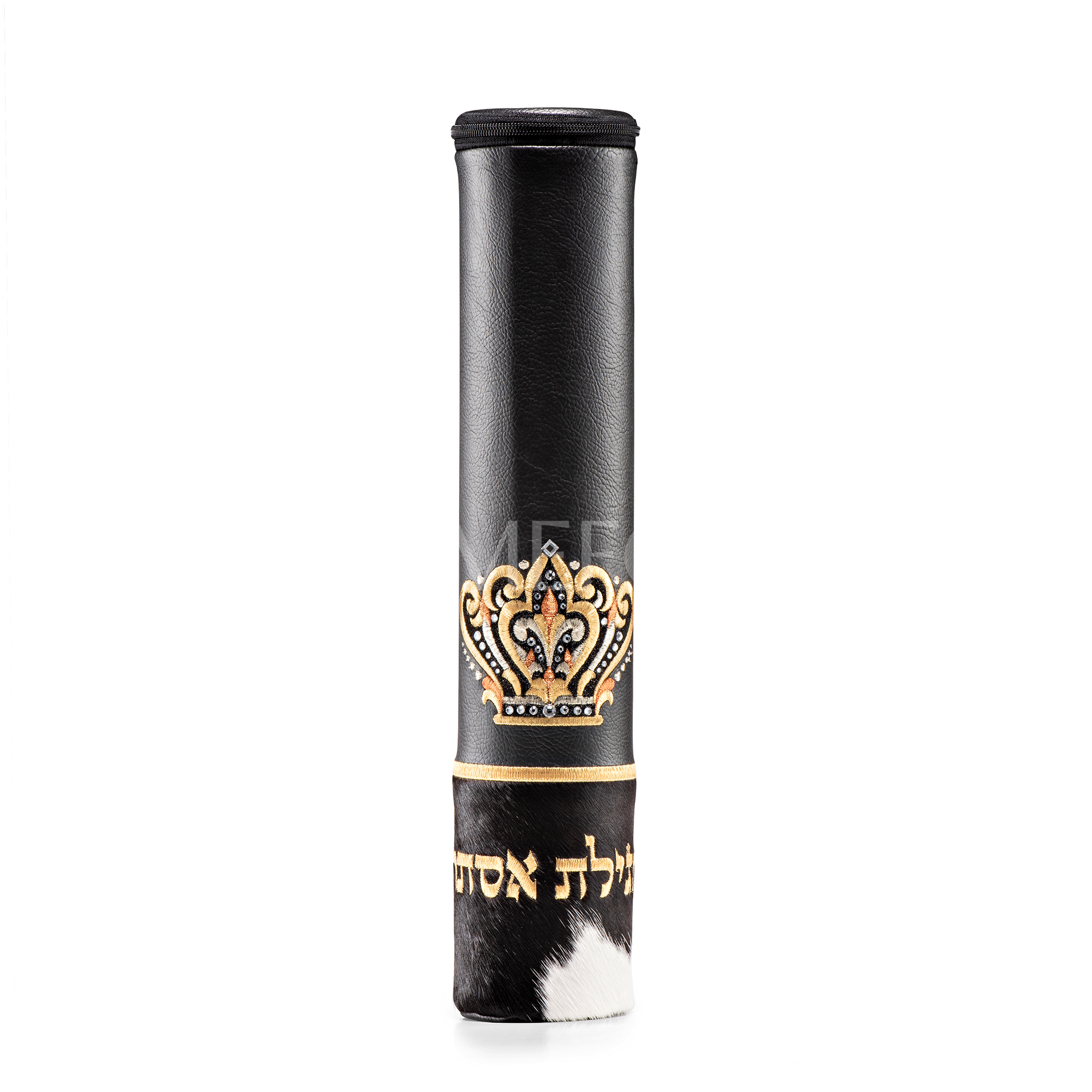 Black  Megillah Holder, with Black & White Fur and Gold Embroidery - Megillah Cases