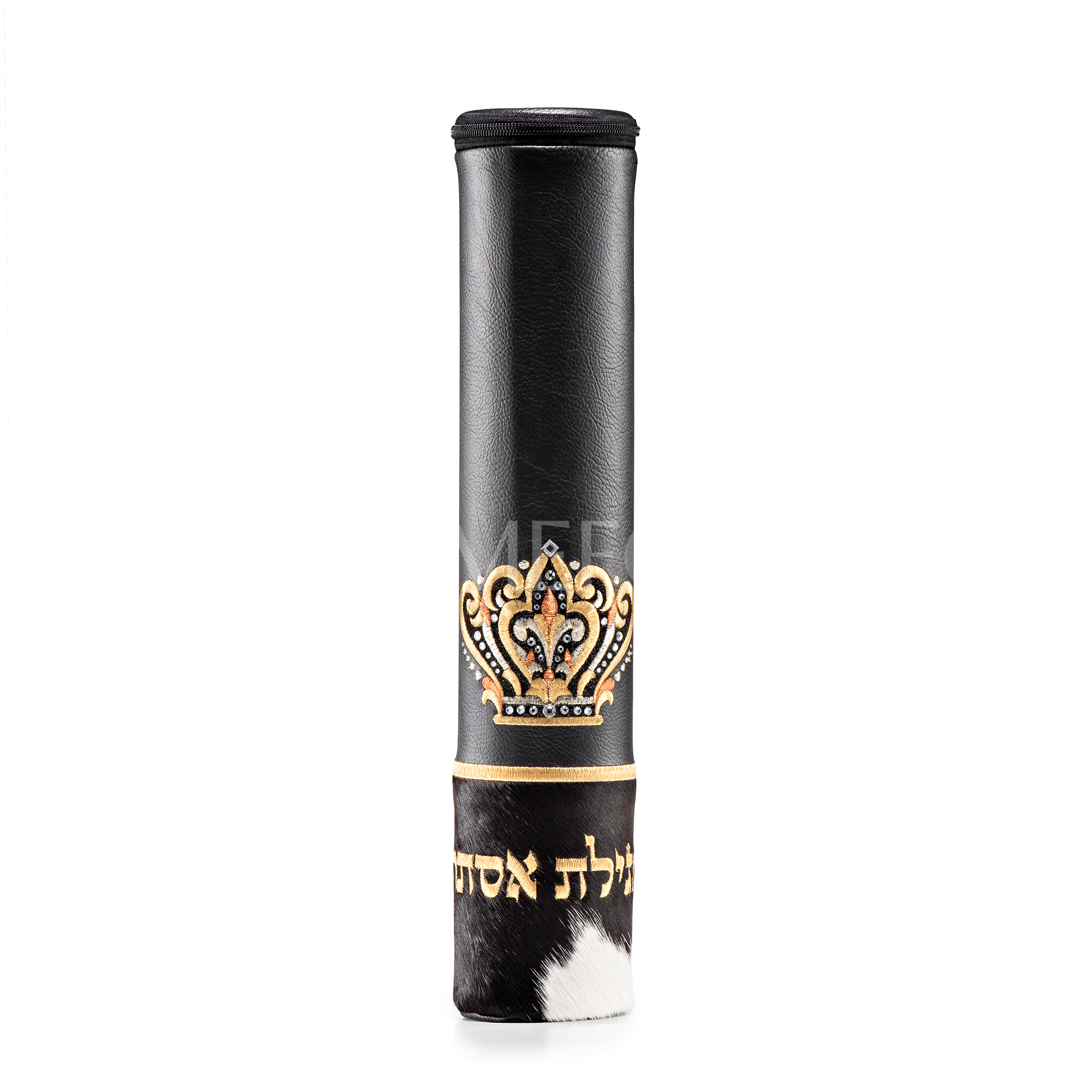 Black  Megillah Holder, with Black & White Fur and Gold Embroidery - Megillah Cases