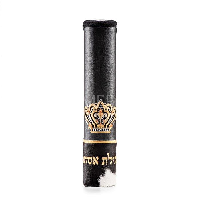 Black  Megillah Holder, with Black & White Fur and Gold Embroidery - Megillah Cases