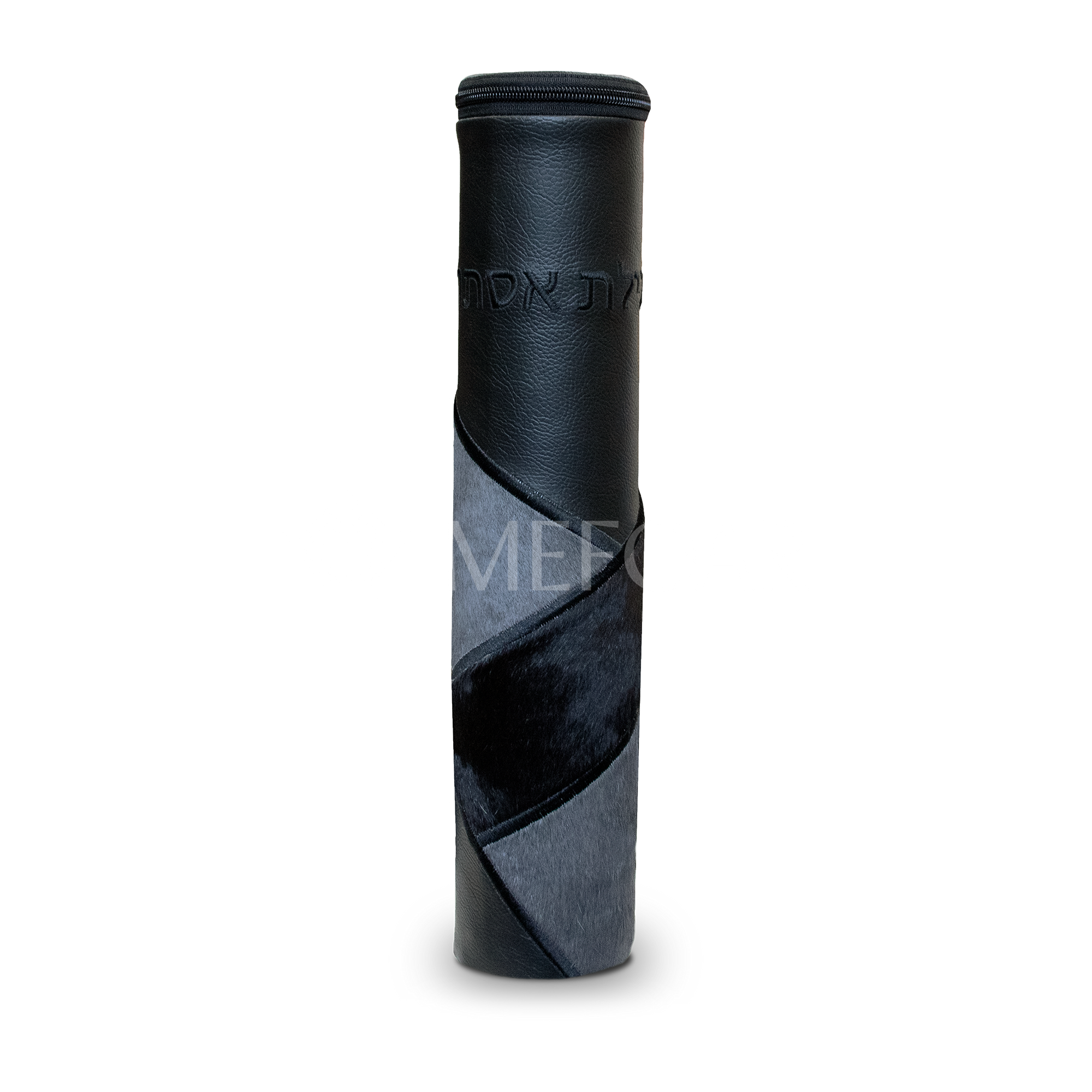 Black Megillah holder, with Grey and Black Fur and Black embroidery - Megillah Cases