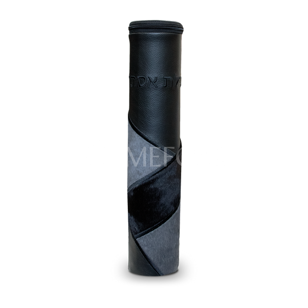 Black Megillah holder, with Grey and Black Fur and Black embroidery - Megillah Cases