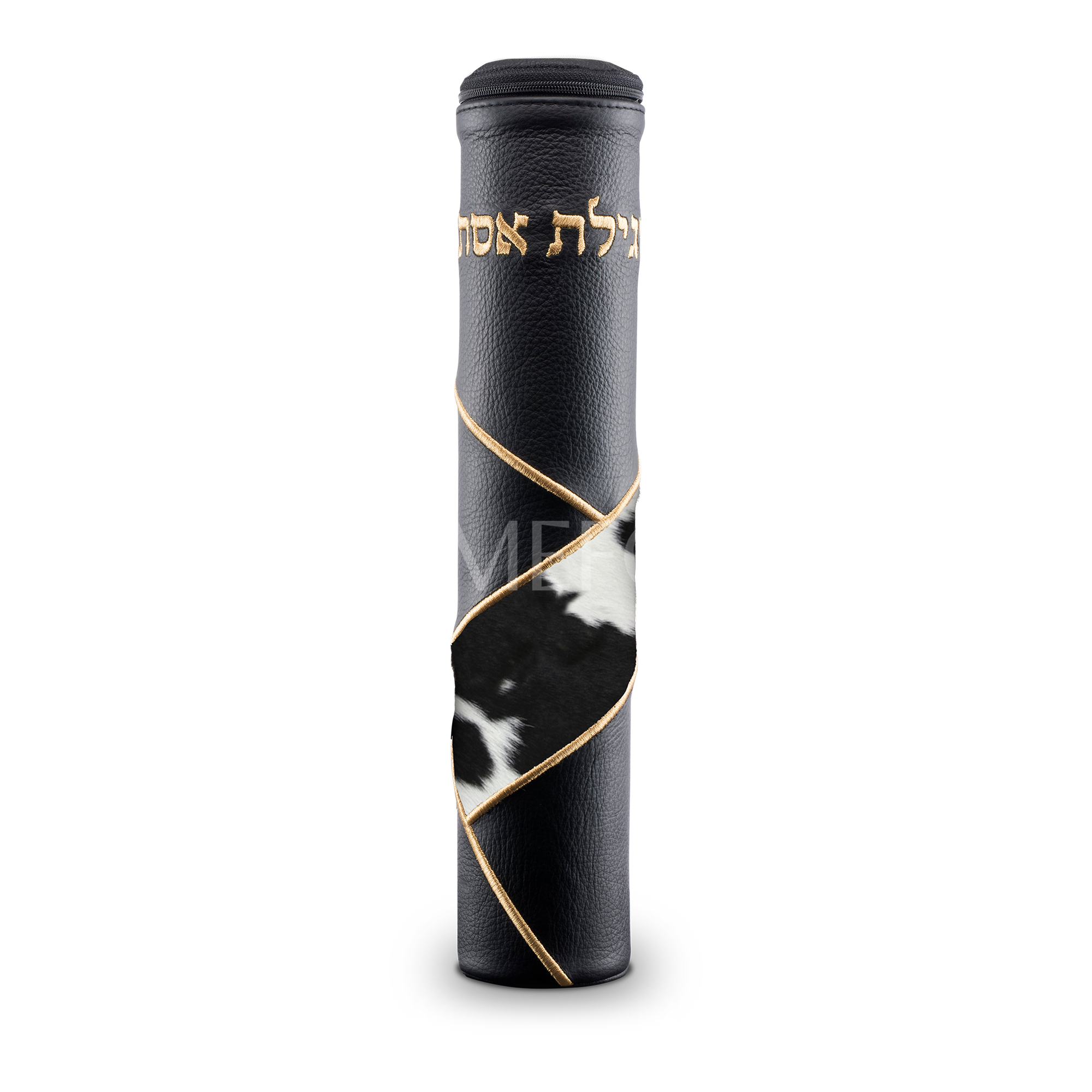Black  Megillah Holder, with Black And White Fur and Gold Embroidery - Megillah Cases