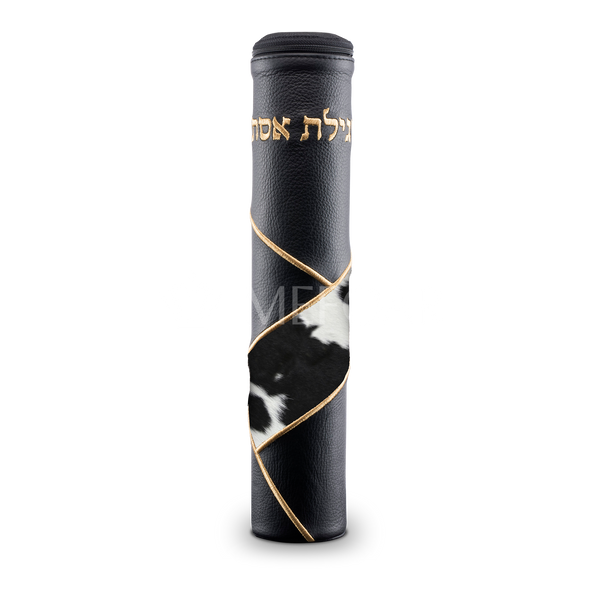 Black  Megillah Holder, with Black And White Fur and Gold Embroidery - Megillah Cases