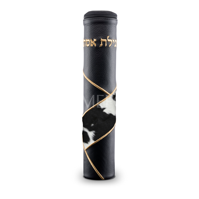Black  Megillah Holder, with Black And White Fur and Gold Embroidery - Megillah Cases