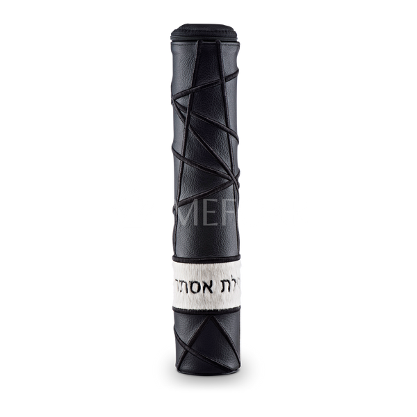 Black Megillah Holder, with White Fur and Black Embroidery - Megillah Cases