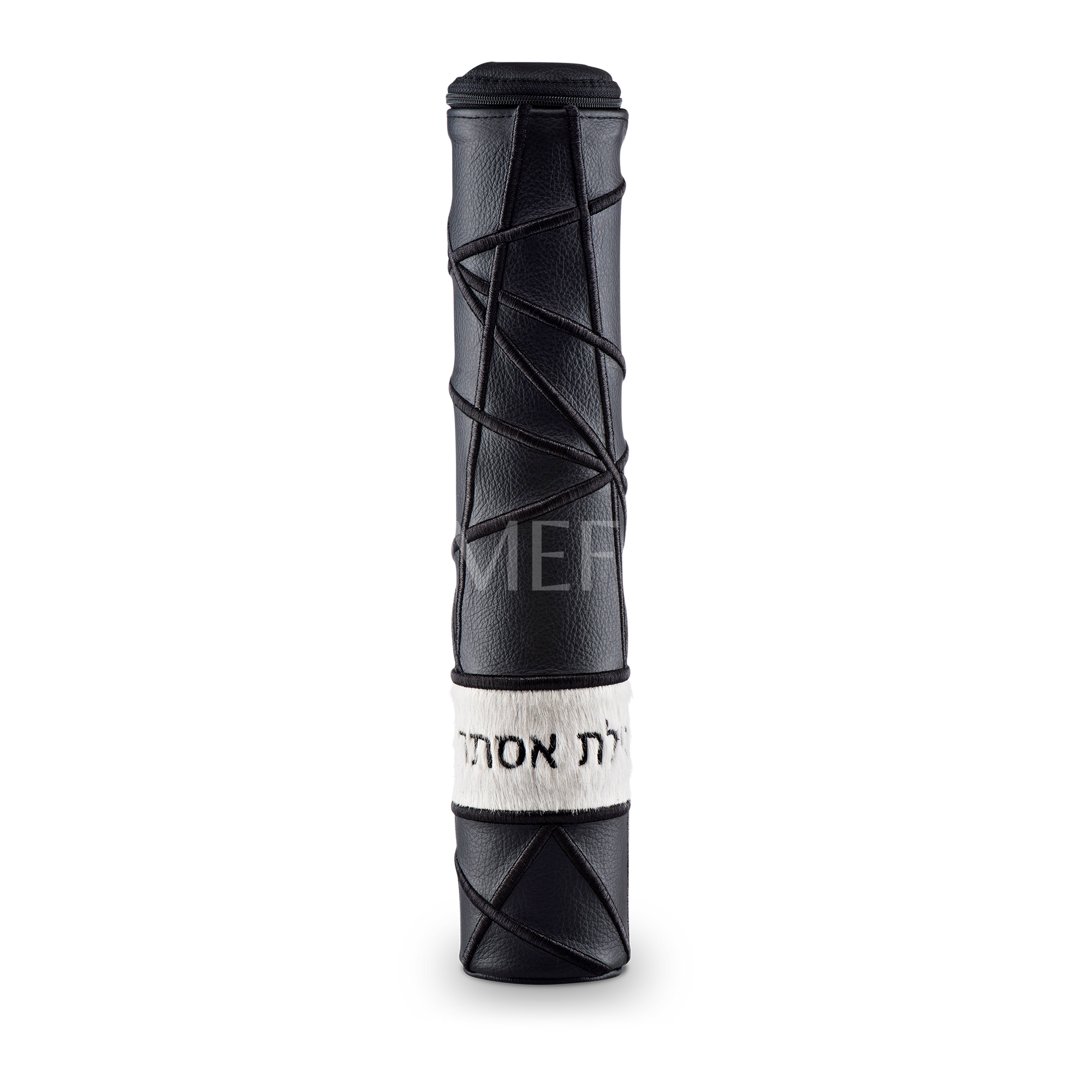 Black Megillah Holder, with White Fur and Black Embroidery - Megillah Cases