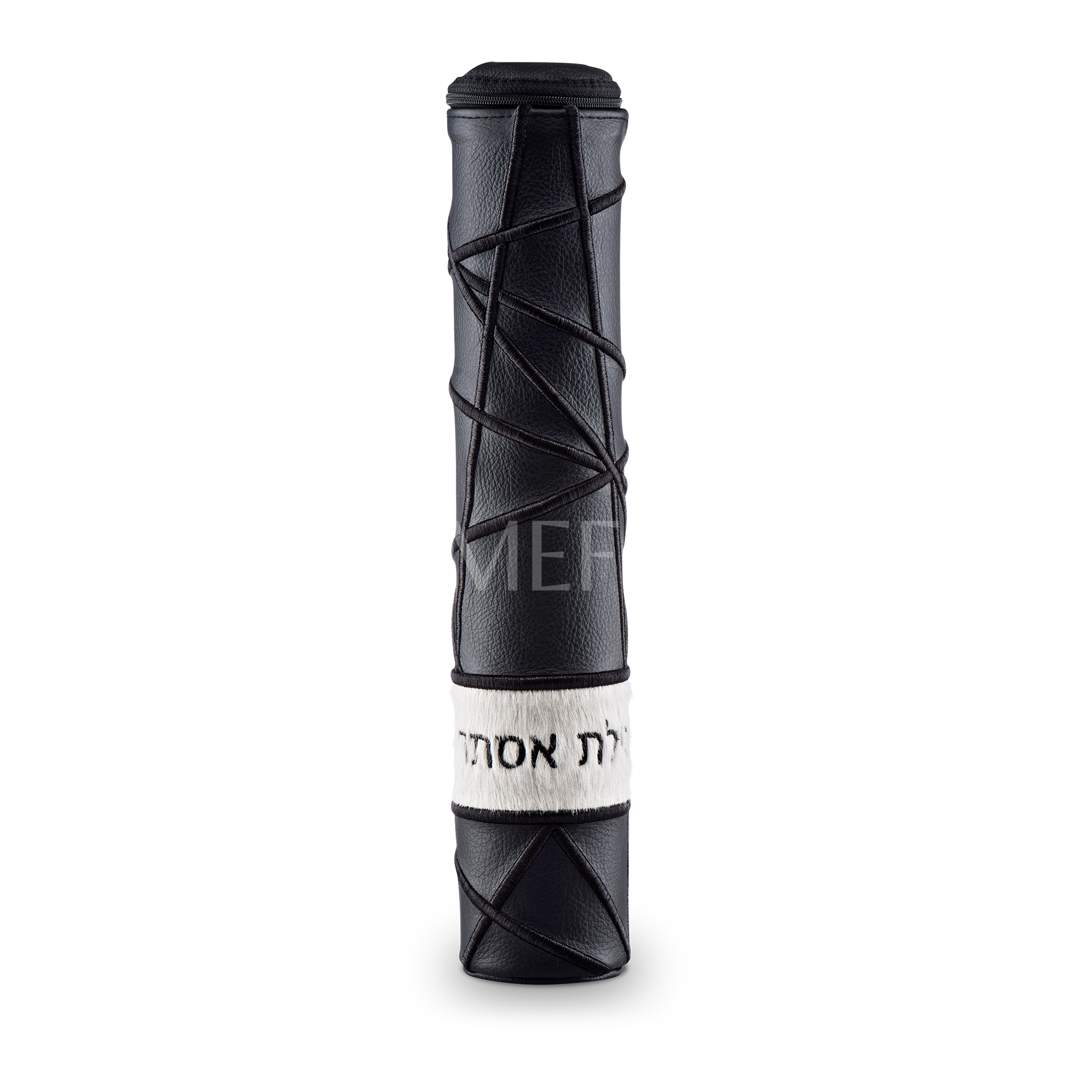 Black Megillah Holder, with White Fur and Black Embroidery - Megillah Cases