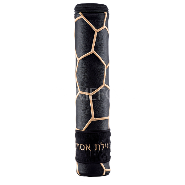 Black Megillah Holder, with Black Fur and Gold Embroidery - Megillah Cases