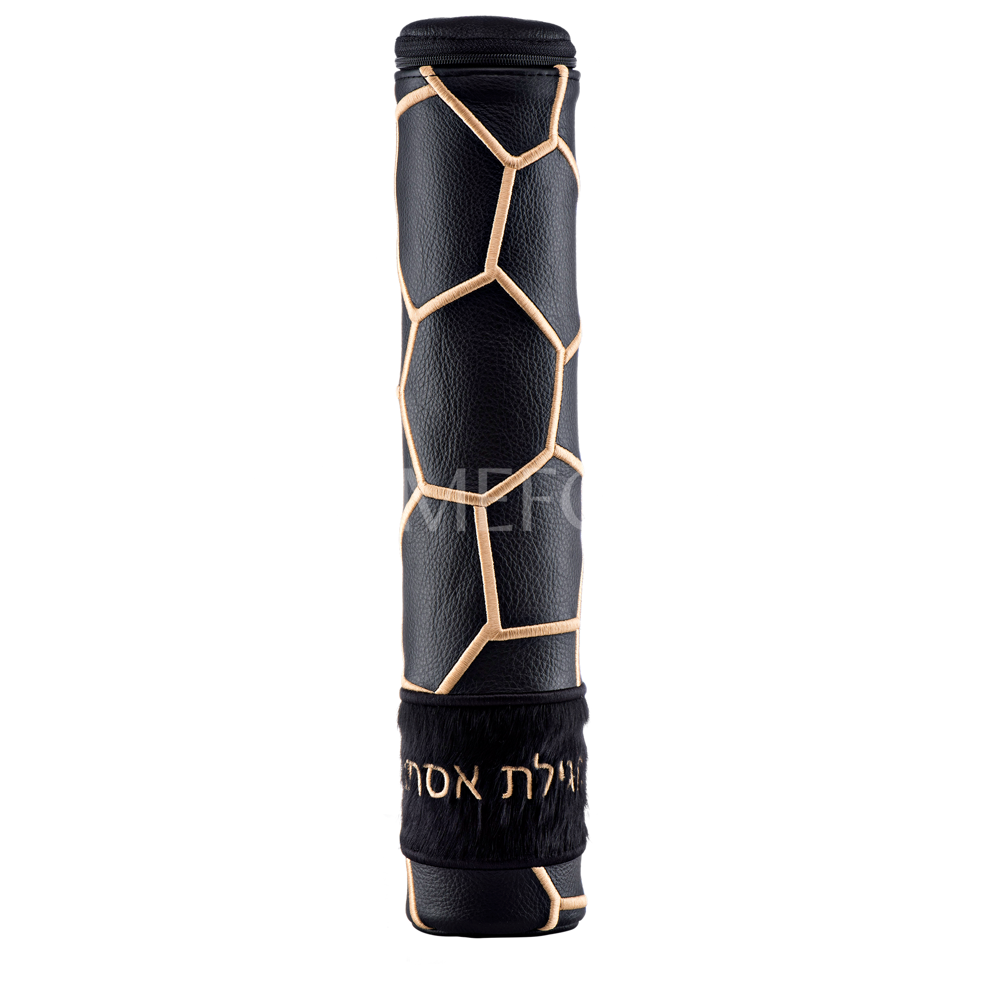 Black Megillah Holder, with Black Fur and Gold Embroidery - Megillah Cases