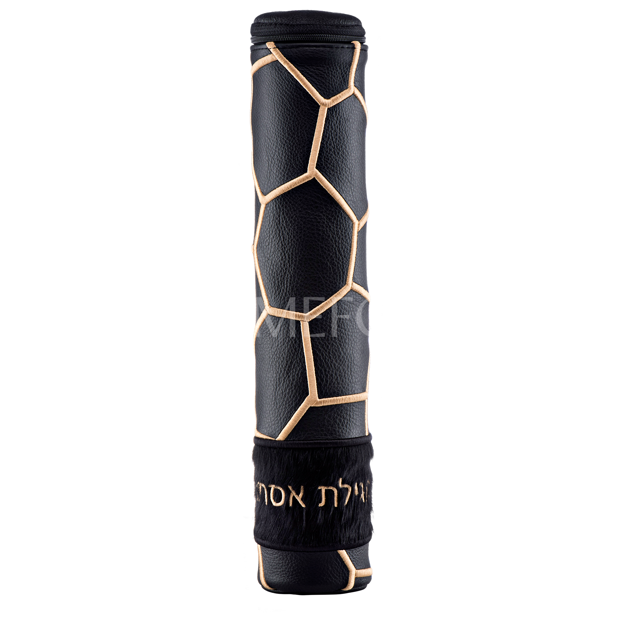 Black Megillah Holder, with Black Fur and Gold Embroidery - Megillah Cases