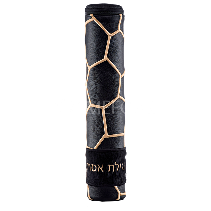 Black Megillah Holder, with Black Fur and Gold Embroidery - Megillah Cases