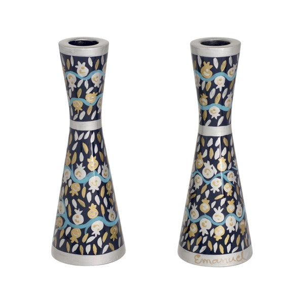 Emanuel Hand Painted Candlesticks Pomegranate Multicolor 7"