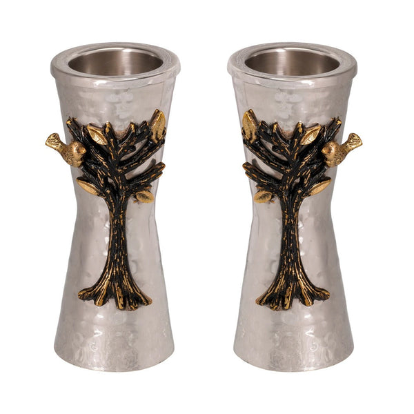 Emanuel Small Hammered Candlesticks with Tree of Life Branch (EM-CSW3)