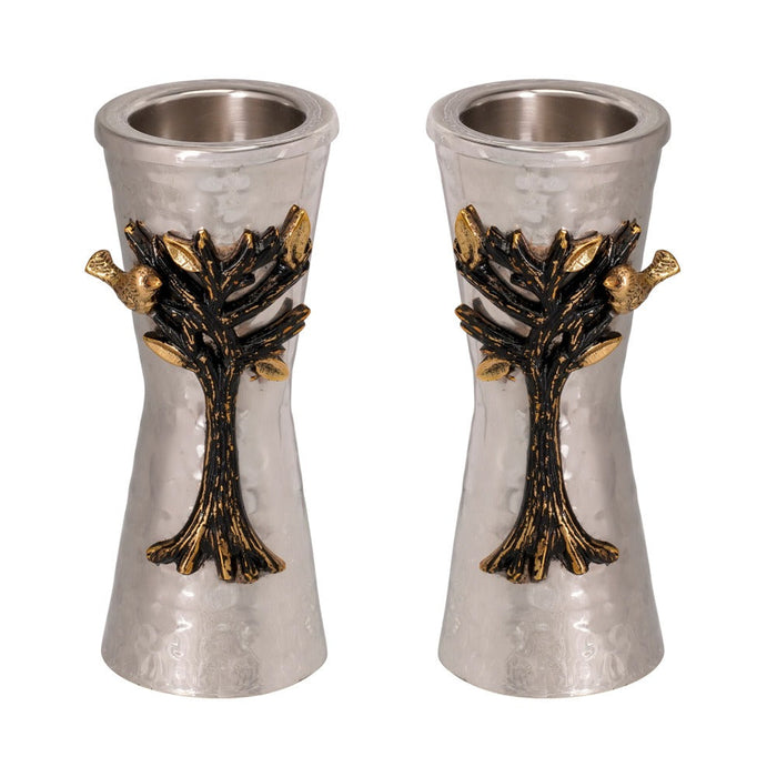 Emanuel Small Hammered Candlesticks with Tree of Life Branch (EM-CSW3)