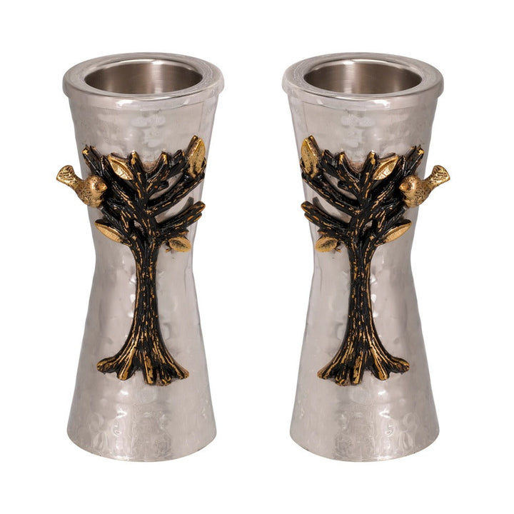 Emanuel Small Hammered Candlesticks with Tree of Life Branch