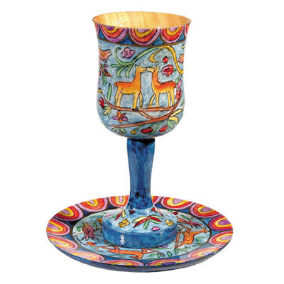Oriental Wooden Kiddush Cup and Plate Set (EM-CU2)