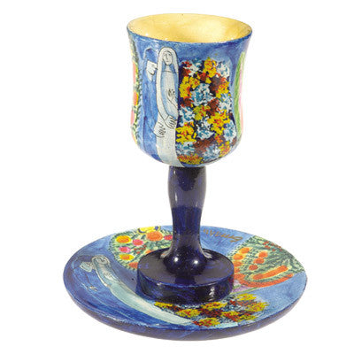 Figures Wooden Kiddush Cup and Plate Set (EM-CU8)