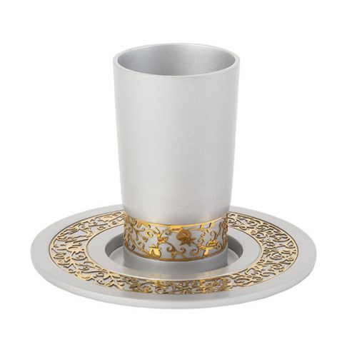 Emanuel Anodized Aluminum Kiddush Cup with Lace Design
