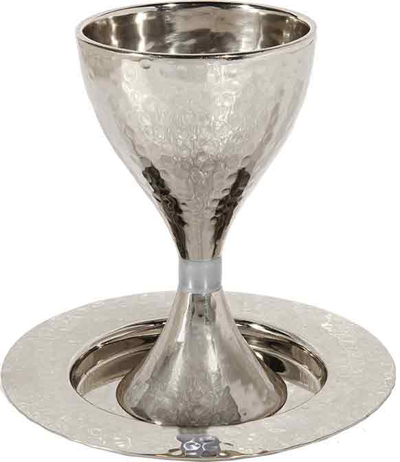 Emanuel Hammered Kiddush Cup Modern- Silver Ring (EM-CUS1)