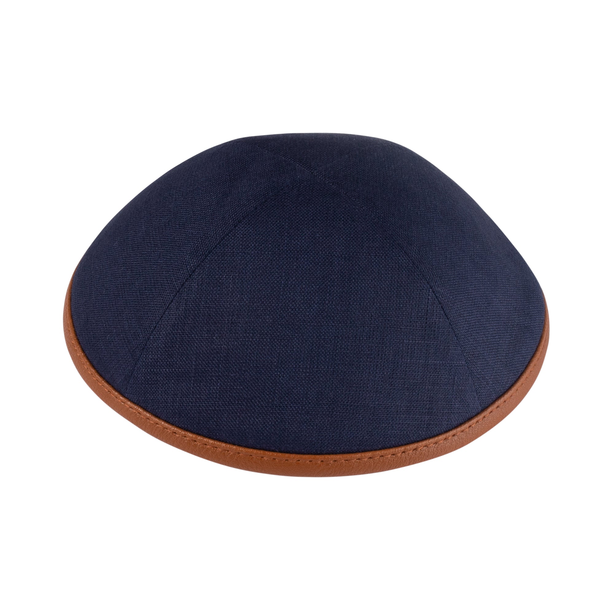 Close-up of Navy Linen Kippah rim trim detail