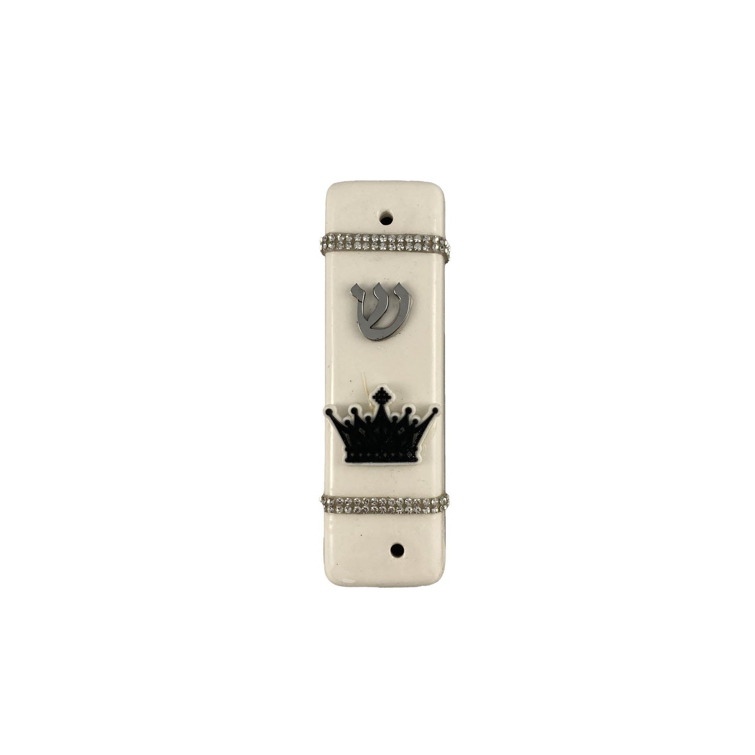 Checkerboard ceramic mezuzah case — pink, crown and heart designs | Judaica Square Lakewood (view 5)