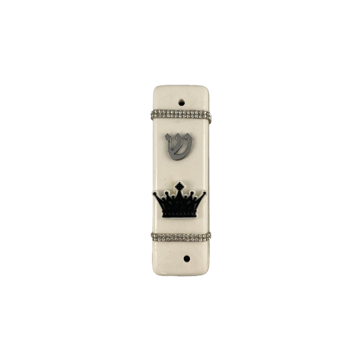 Checkerboard ceramic mezuzah case — pink, crown and heart designs | Judaica Square Lakewood (view 5)