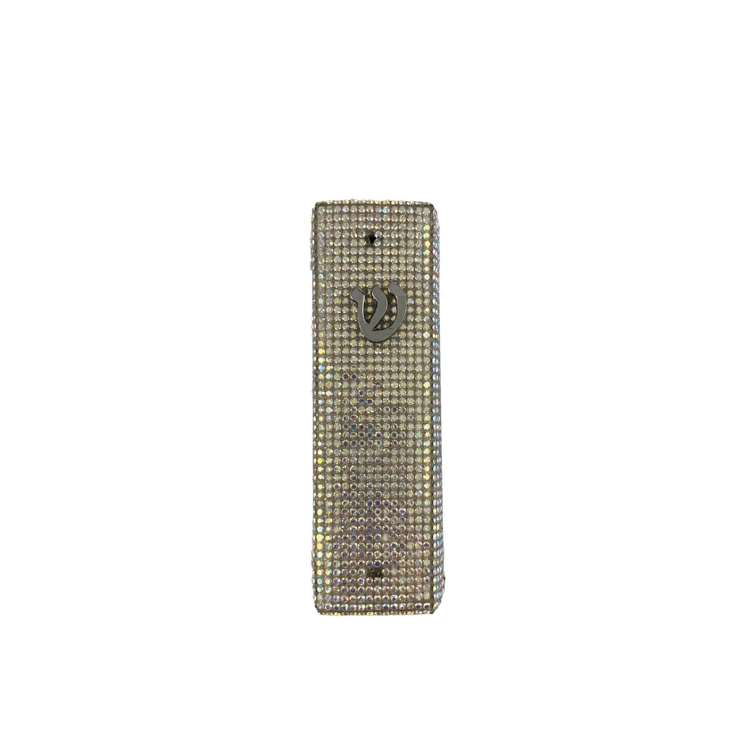 Checkerboard ceramic mezuzah case — pink, crown and heart designs | Judaica Square Lakewood (view 3)
