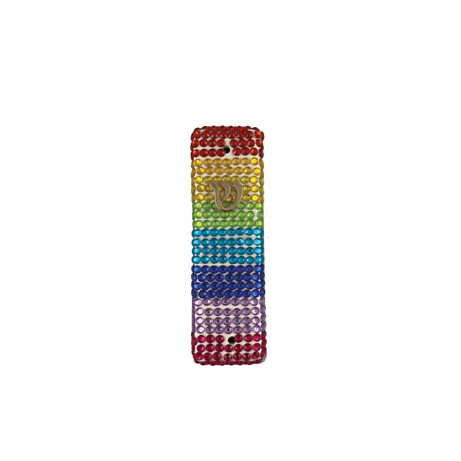 Checkerboard ceramic mezuzah case — pink, crown and heart designs | Judaica Square Lakewood (view 2)