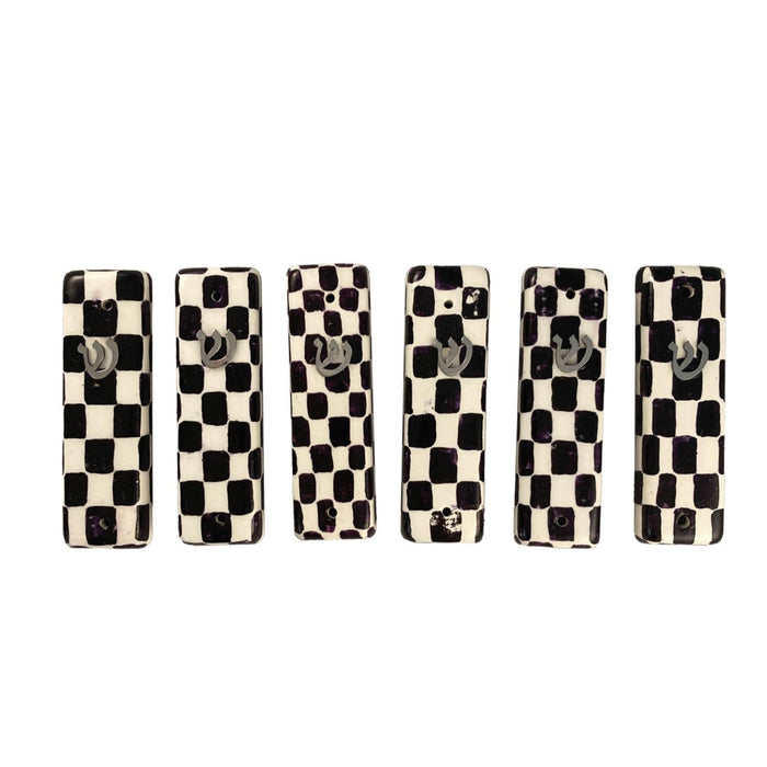 Plain checkerboard mezuzah case — ceramic case with simple checker pattern | Judaica Square Lakewood