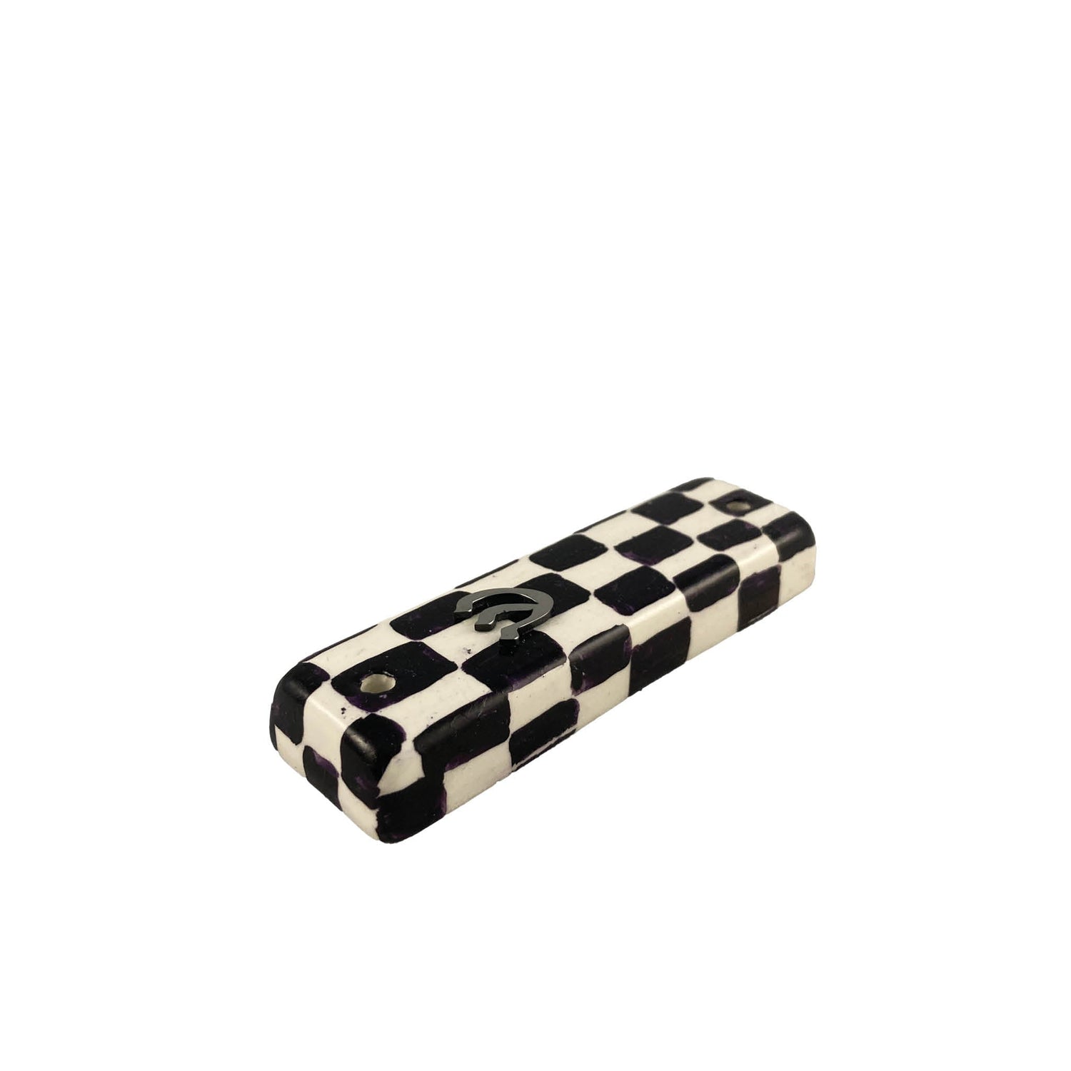 Plain checkerboard mezuzah case — ceramic case with simple checker pattern | Judaica Square Lakewood (view 3)