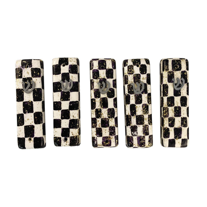 Gold glitter checkerboard mezuzah case — ceramic case with gold checker pattern | Judaica Square Lakewood