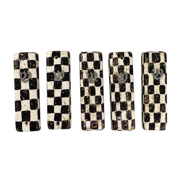 Gold glitter checkerboard mezuzah case — ceramic case with gold checker pattern | Judaica Square Lakewood