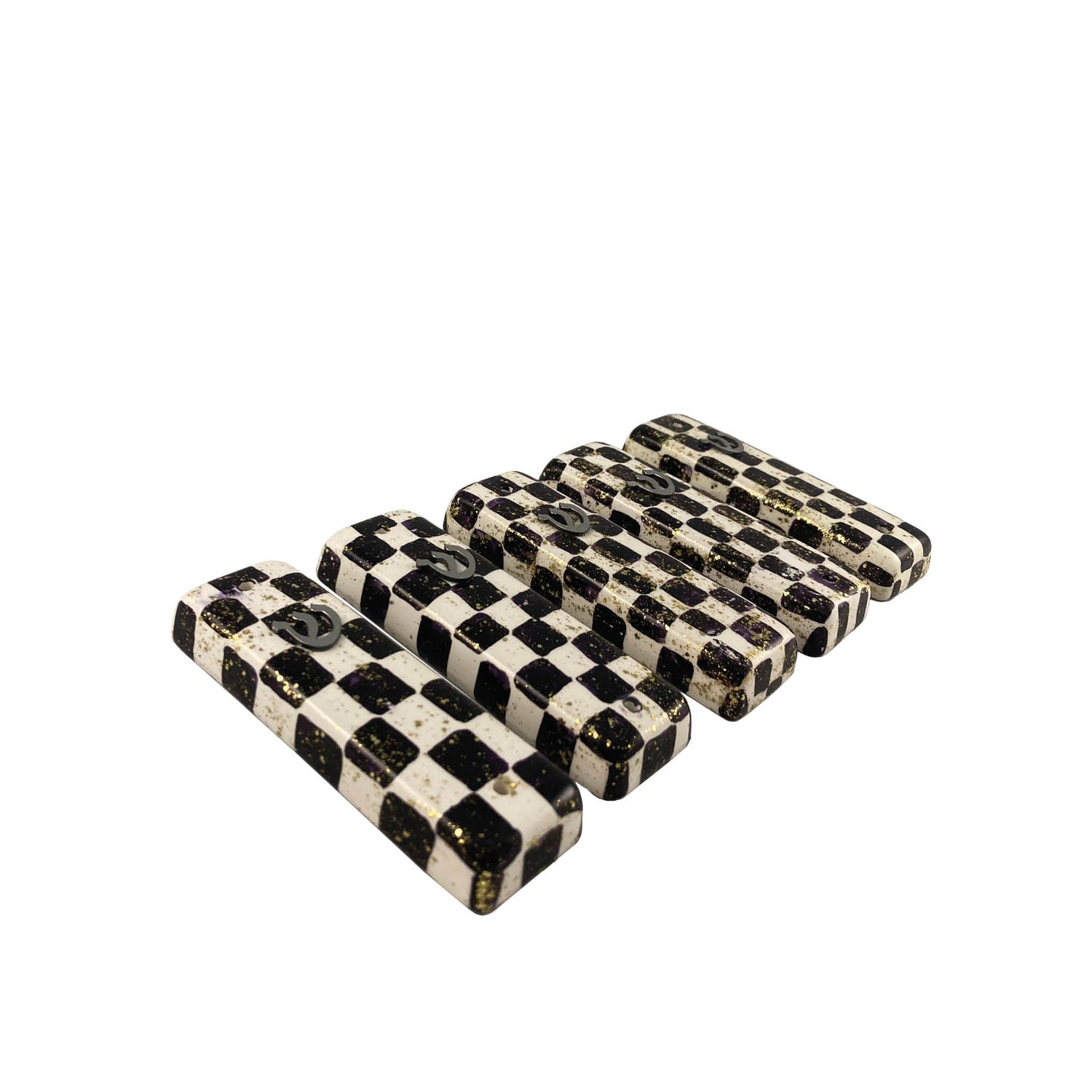 Gold glitter checkerboard mezuzah case — ceramic case with gold checker pattern | Judaica Square Lakewood (view 2)