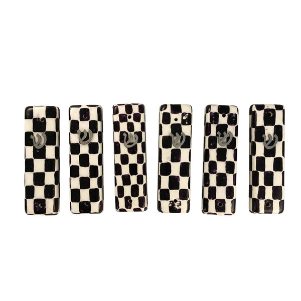 Plain checkerboard mezuzah case — ceramic case with simple checker pattern | Judaica Square Lakewood