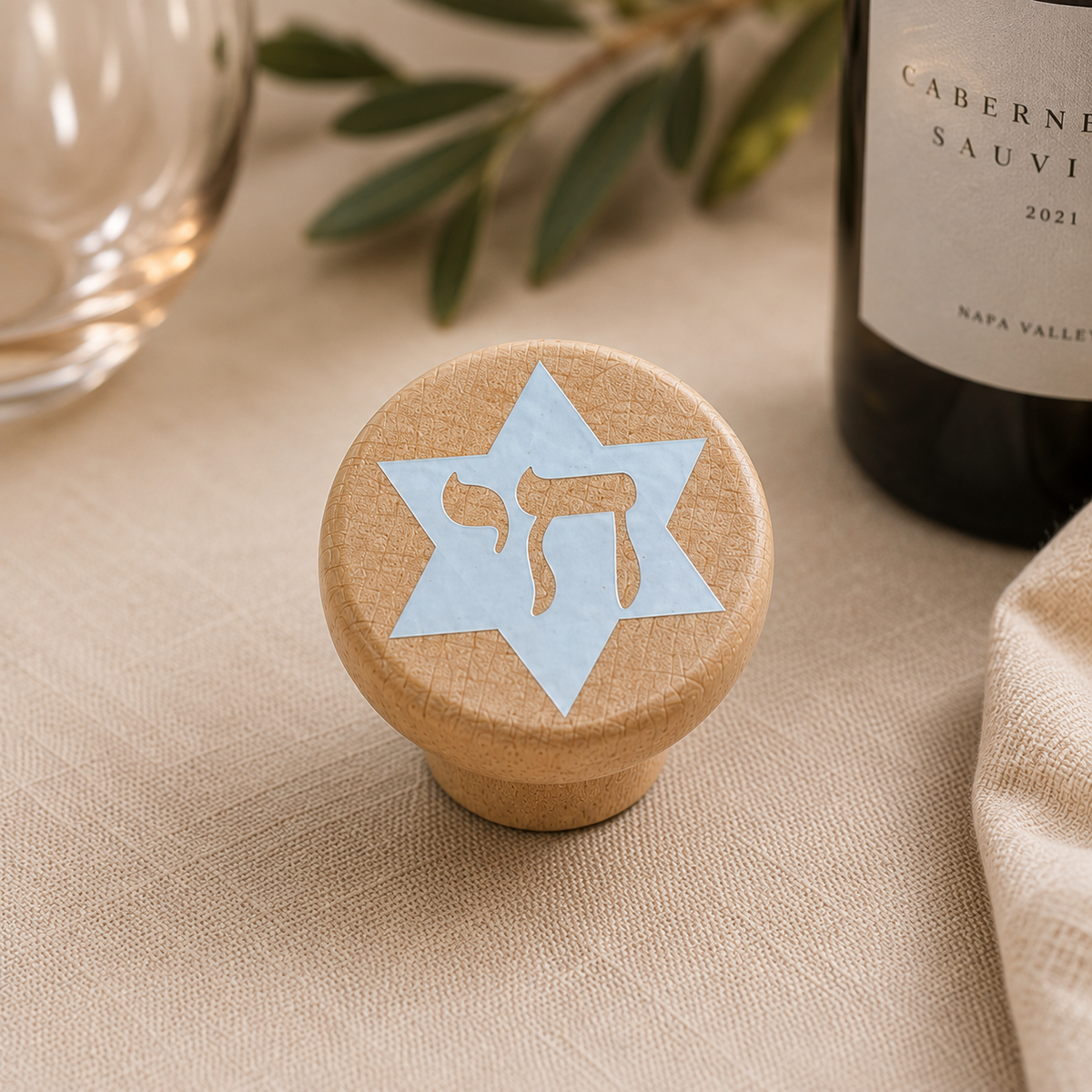 Natural Wood Jewish Wine Bottle Stopper – view 4 of 8