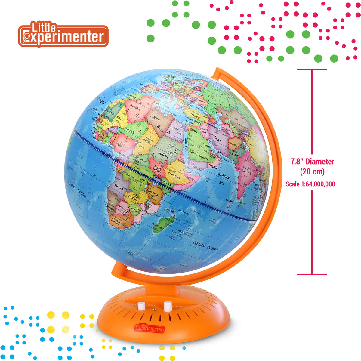 Little Experimenter 3-in-1 Light-Up Globe for Kids - 8" Star Map — illuminated world, view 4 | Judaica Square Lakewood